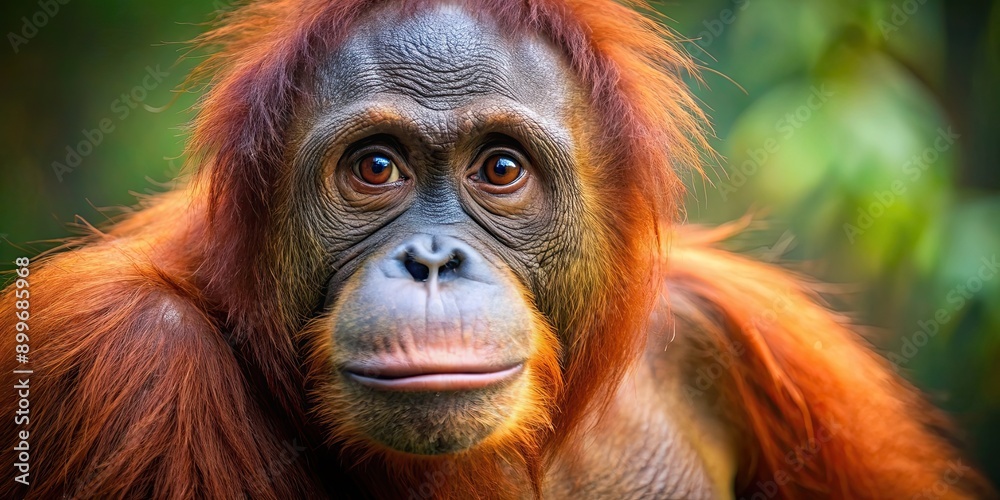 Close-up portrait of a curious orangutan, primate, wildlife, ape, endangered species, jungle, fur, mammal, intelligent, staring Close-up portrait of a curious orangutan, primate, wildlife, ape, endangered species, jungle, fur, mammal, intelligent, staring