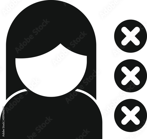 Simple icon of a woman with three x marks next to her, representing a negative vote or disapproval