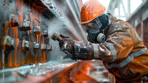 A worker applying a protective coating to a metal structure, preventing corrosion © Attasit