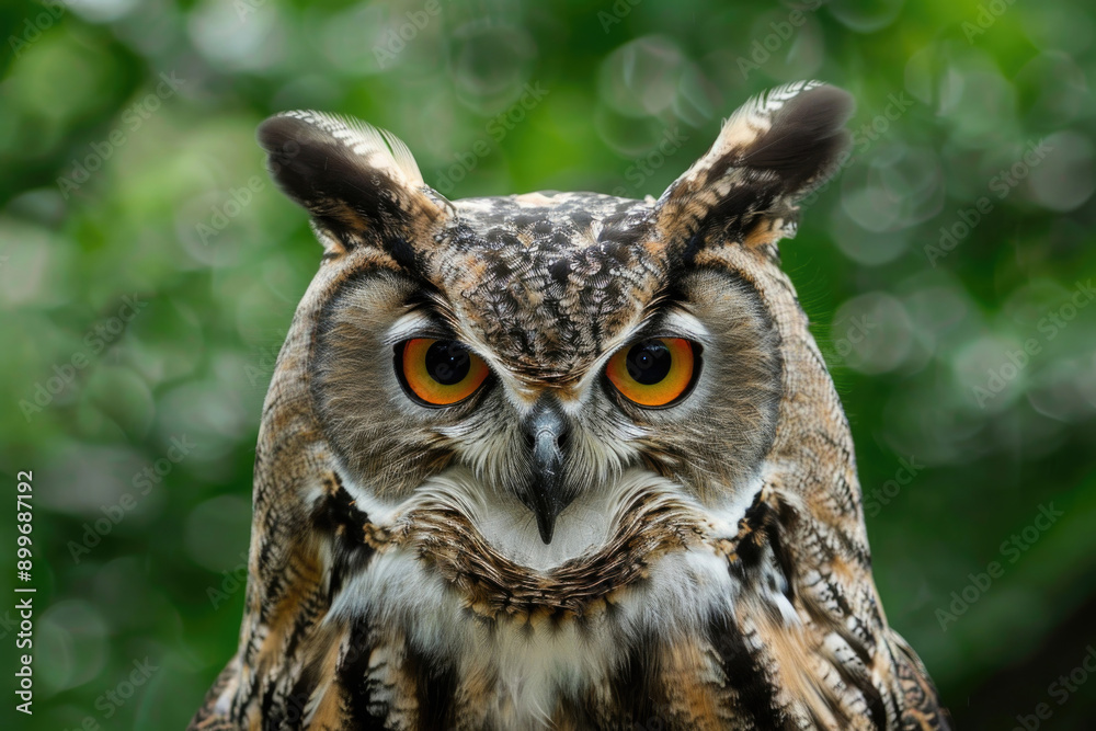 A curious owl looks directly into the camera. A curious owl looks directly into the camera.