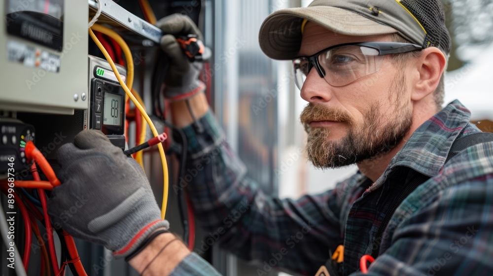 Obraz premium A technician installing a new thermostat, ensuring efficient climate control