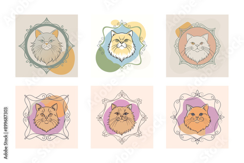 Logo sets of Persian cats, labeled color blobs vector design illustration.