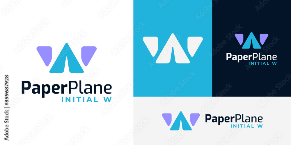 Naklejka premium Creative Initial W Paper Plane Origami Logo Design Branding Template