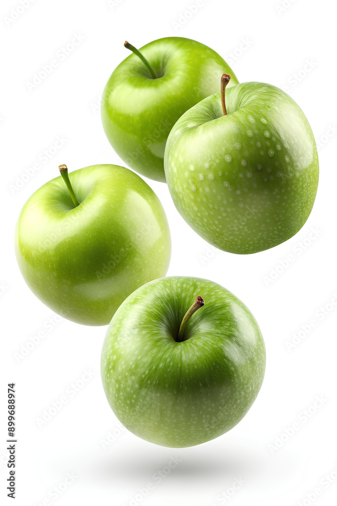 Flying green Apples isolated on white background Flying green Apples isolated on white background