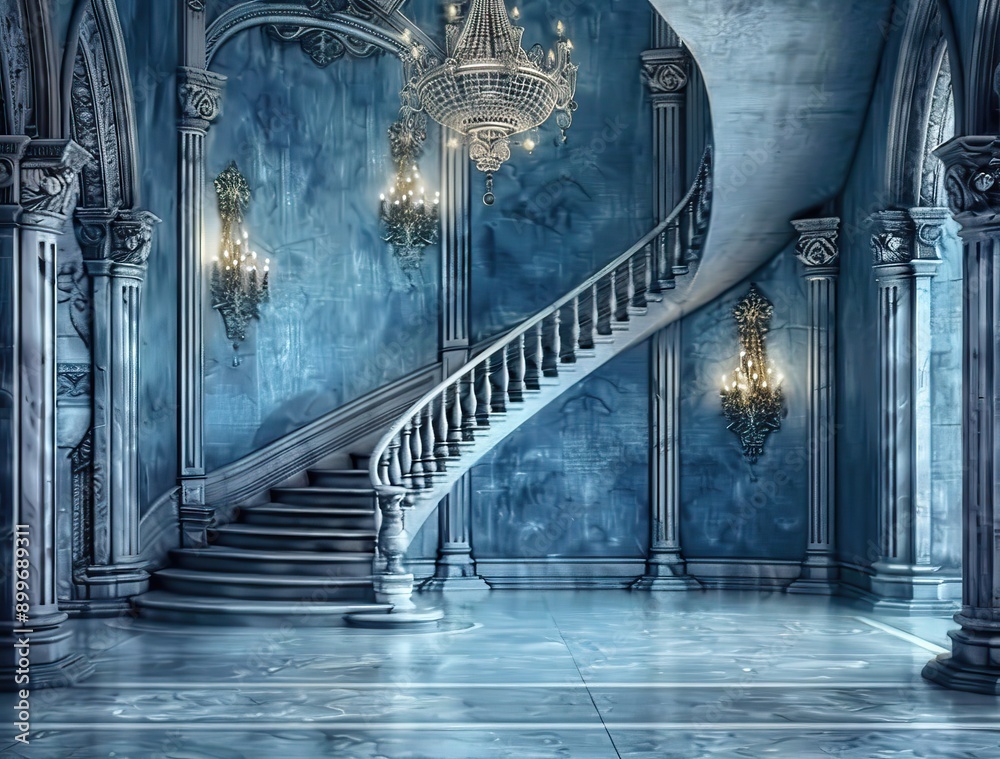 Fototapeta premium Opulent Interior with Blue Staircase