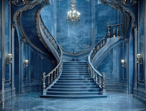 Opulent Interior with Blue Staircase photo