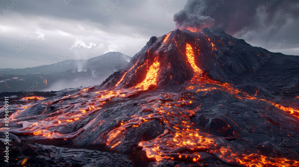 Volcano Erupting with Flowing Lava Volcano Erupting with Flowing Lava