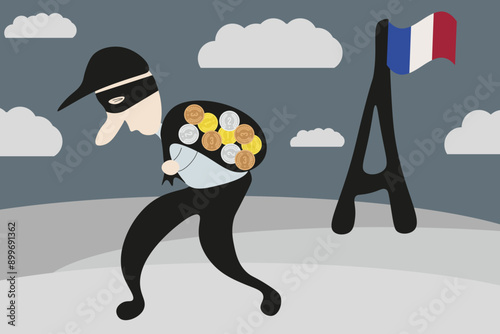 Theft at the 2024 Olympic Games. Symbol of Summer games in France. Simple flat vector illustrtaion can used web social media news magazines. EPS 10
