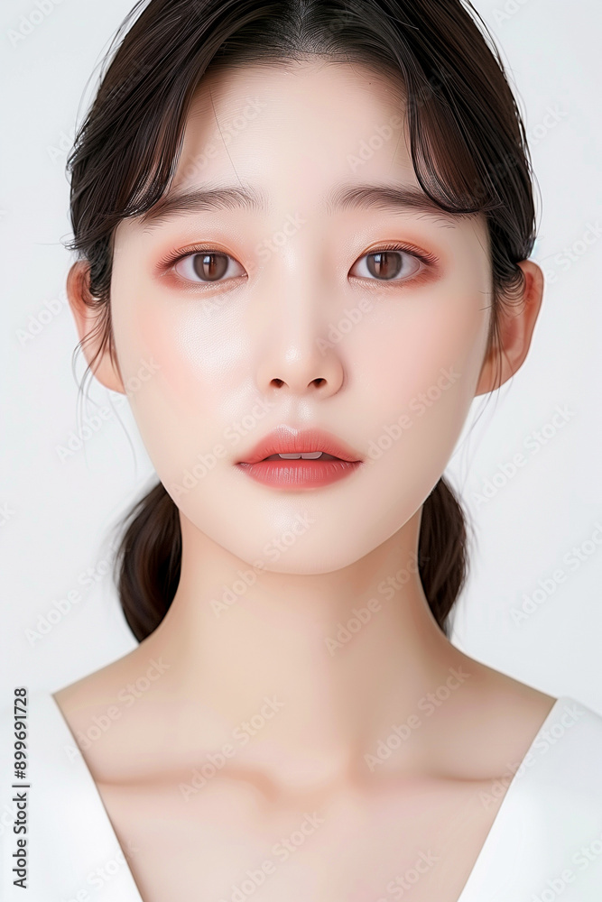 Portrait of a Young Woman with Clear Skin and Elegant Makeup, Featuring Natural and Subtle Beauty Portrait of a Young Woman with Clear Skin and Elegant Makeup, Featuring Natural and Subtle Beauty