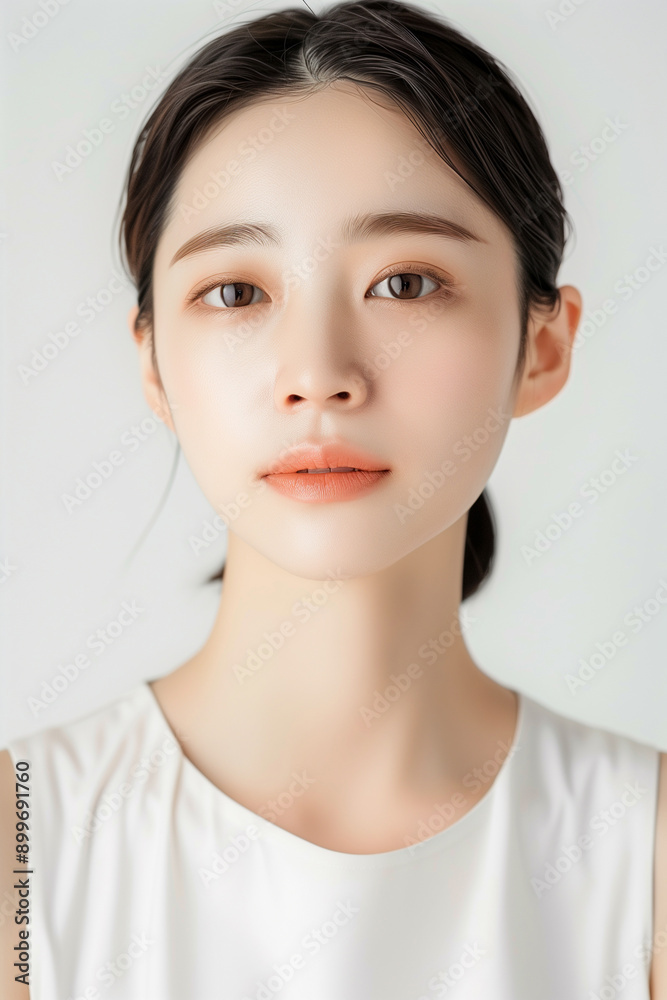 Portrait of a Young Woman with Clear Skin and Elegant Makeup, Featuring Natural and Subtle Beauty Portrait of a Young Woman with Clear Skin and Elegant Makeup, Featuring Natural and Subtle Beauty