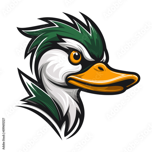 Duck vector mascot logo design with modern illustration concept style for badge, emblem and tshirt printing. Duck illustration for sport and esport team logotype. Duck sticker. Goose swan