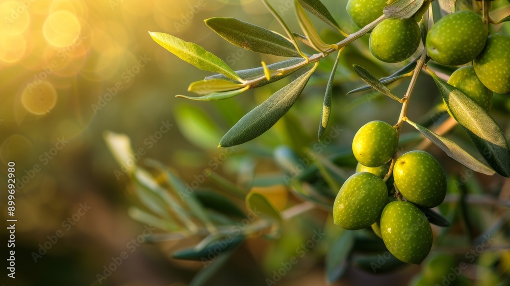 Fresh green olives on olive tree branch in garden, macro realistic photo for vivid imagery Fresh green olives on olive tree branch in garden, macro realistic photo for vivid imagery