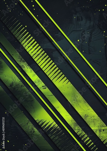 Abstract Geometric Pattern with Diagonal Stripes and Lime Green and Black Color Scheme photo