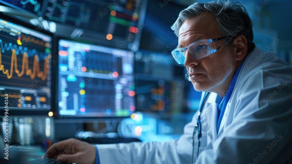 A doctor reviewing a patient's heart monitor data, highlighting cardiology and heart health A doctor reviewing a patient's heart monitor data, highlighting cardiology and heart health