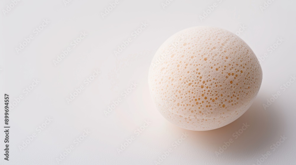 Beige konjac sponge on a white surface, ideal for gentle facial cleansing and health and wellness themes Beige konjac sponge on a white surface, ideal for gentle facial cleansing and health and wellness themes