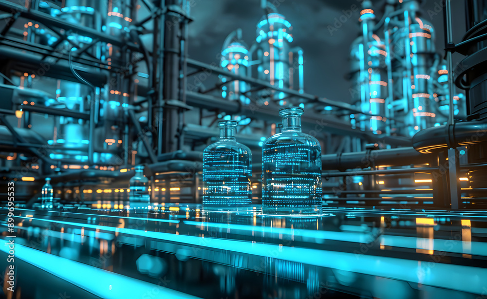 Digital water supply system, Internet elements, technology elements, holographic projection, science fiction Digital water supply system, Internet elements, technology elements, holographic projection, science fiction