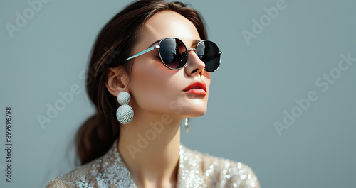 a woman wearing sunglasses with silver earrings