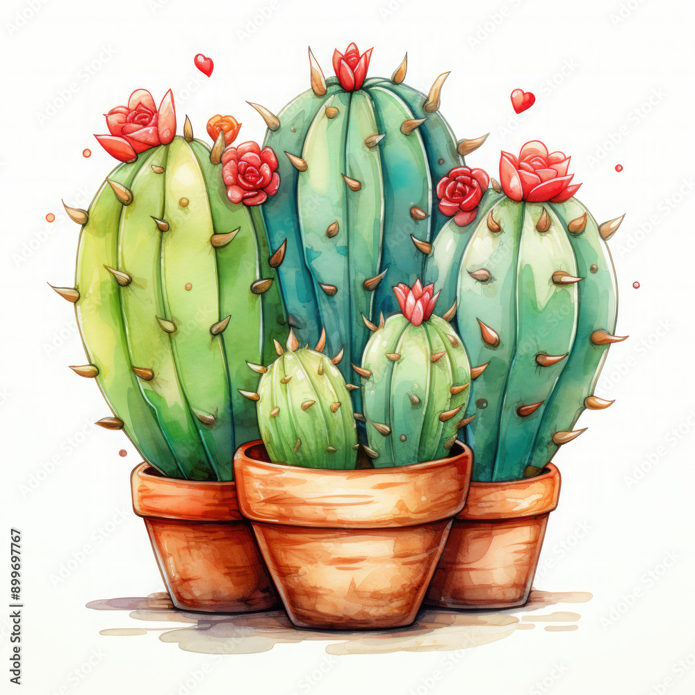 custom made wallpaper toronto digitalWatercolor Cactus Heart, clipart Illustration, Generative Ai