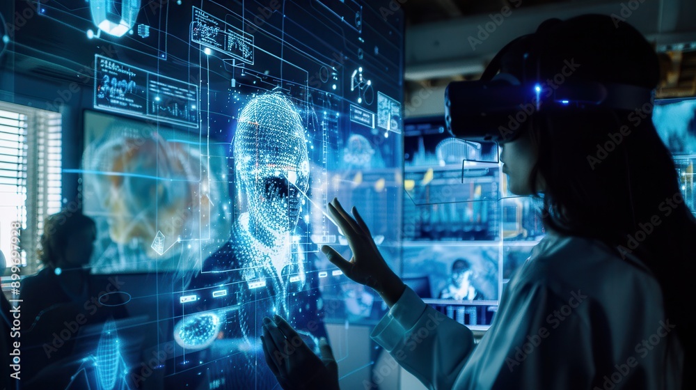 Immersive and futuristic use of holograms in educational environments. Inspiring and technologically advanced image, using holograms, AI equipment Immersive and futuristic use of holograms in educational environments. Inspiring and technologically advanced image, using holograms, AI equipment