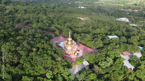 Aerial view od temple in thailand on Moutain.