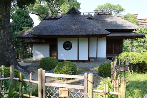  A Japanese garden : the scene of a teahouse in Shukkei-en Garden in Hiroshima City in Hiroshima Prefecture photo