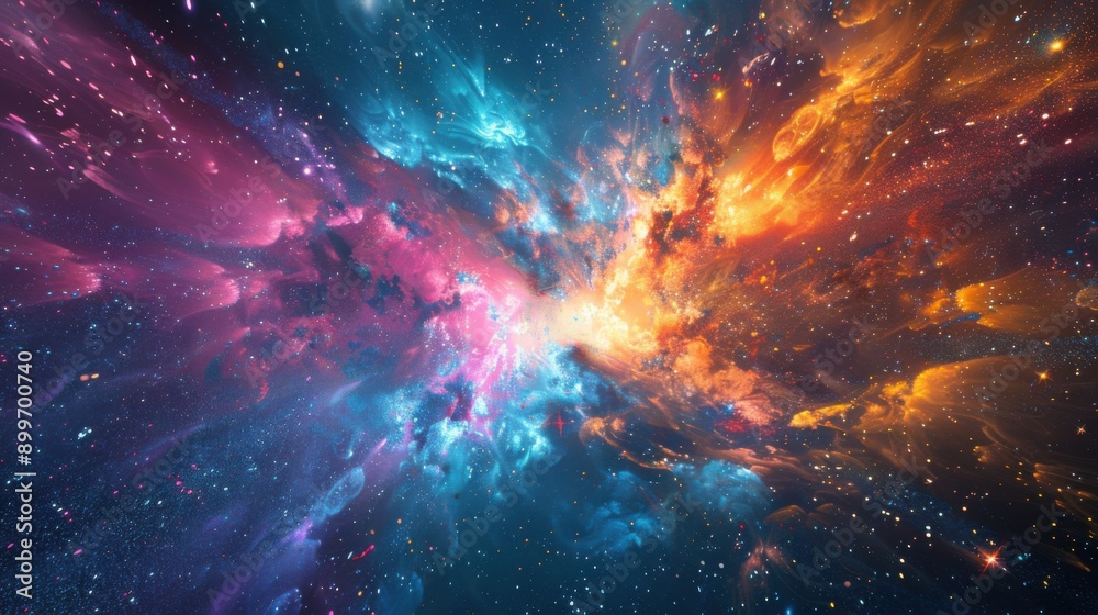 Naklejka premium Cosmic Burst: Dynamic Abstract Space Explosion Digital Illustration