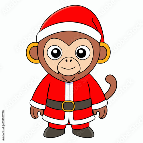 santa claus costume upper of a monkey  white vector art illustration