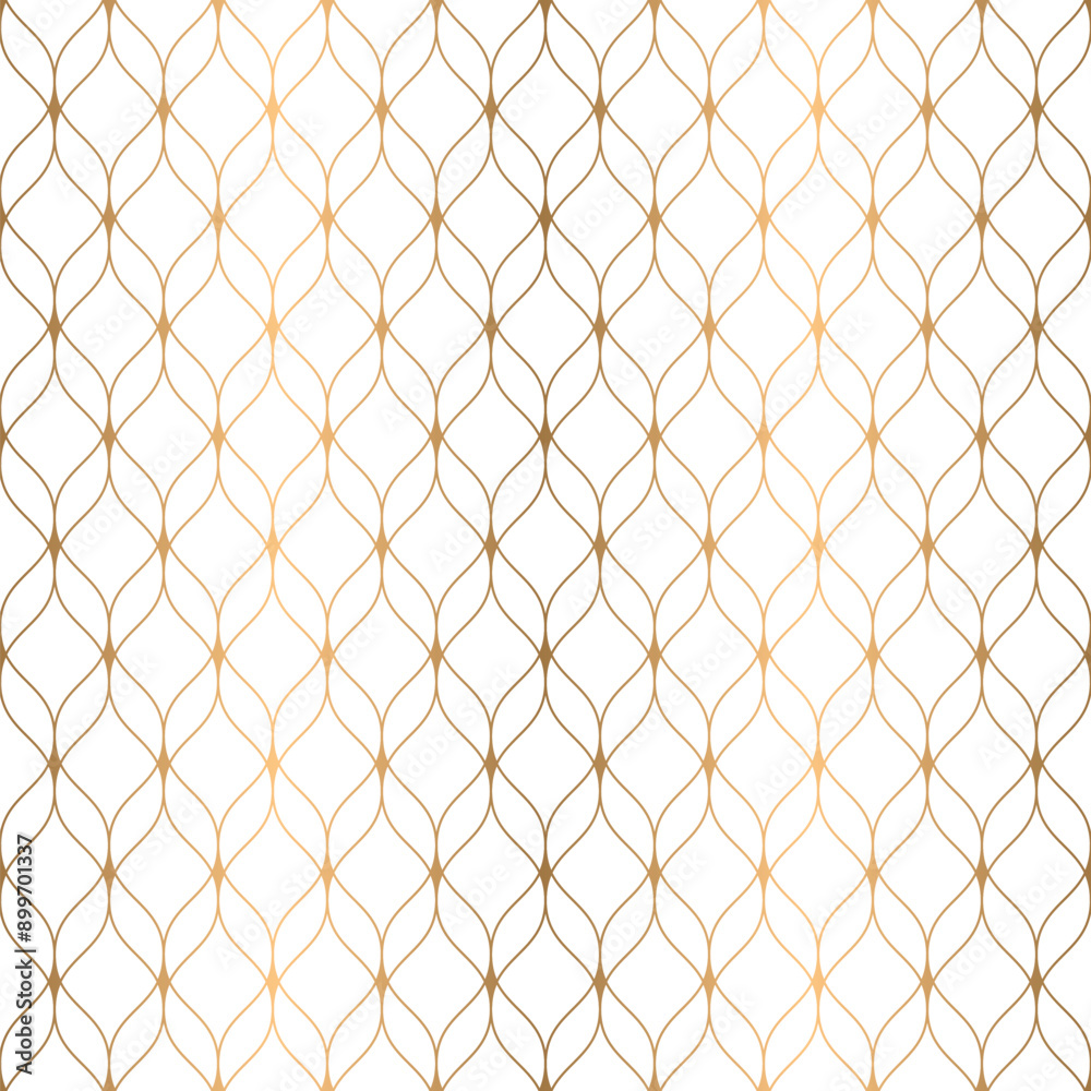 Naklejka premium Luxury ornamental seamless ogee pattern with golden wavy line. Oriental geometric repeat background vector.