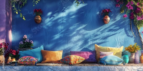 Home decor and batik cushions displayed in a vibrant and eclectic manner photo