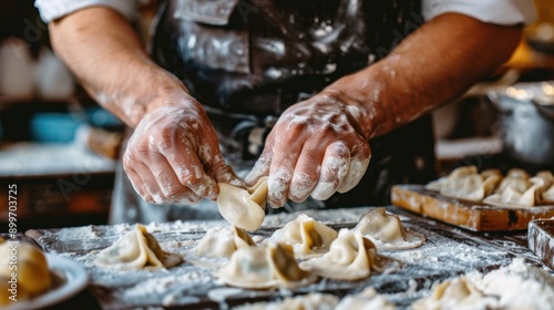 Fototapeta Naklejka Na Ścianę i Meble -  Chef Making Dumplings