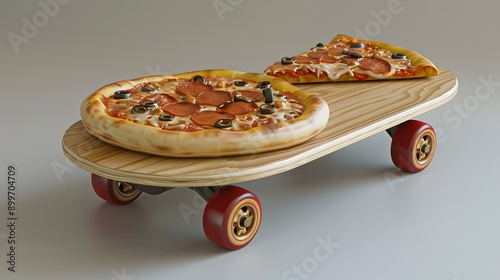 Pizza Skate for graphic t shirt and other graphic 3D randering.  photo