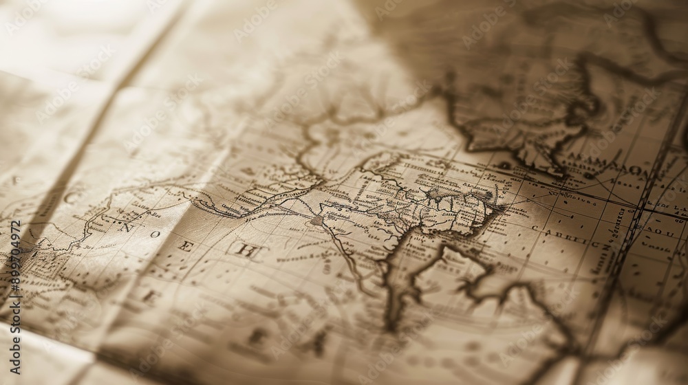 Fototapeta premium Vintage map focused on south america, highlighting the amazon river and the caribbean sea, evoking a sense of history and exploration