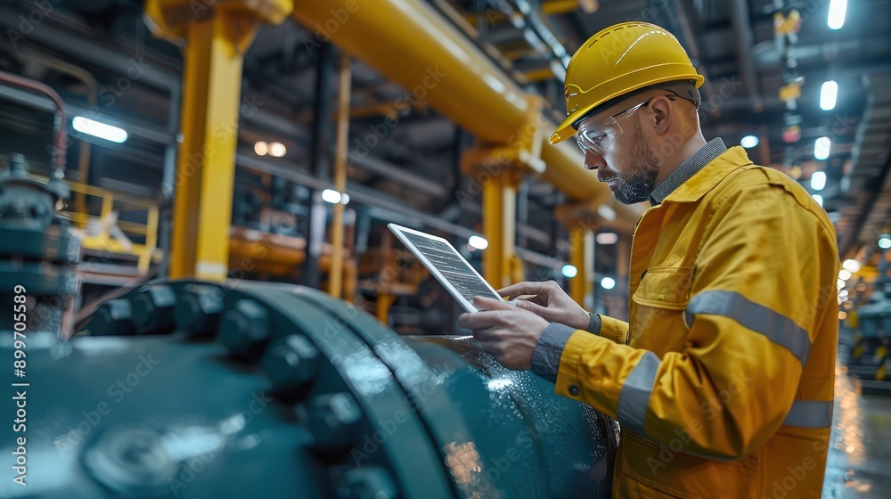 Industrial Engineer Monitoring Gas Pipeline Operations with Digital Tablet Industrial Engineer Monitoring Gas Pipeline Operations with Digital Tablet