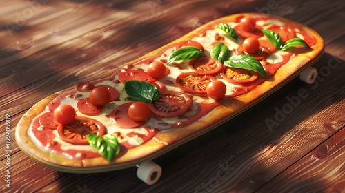 Pizza Skate for graphic t shirt and other graphic 3D randering.  photo