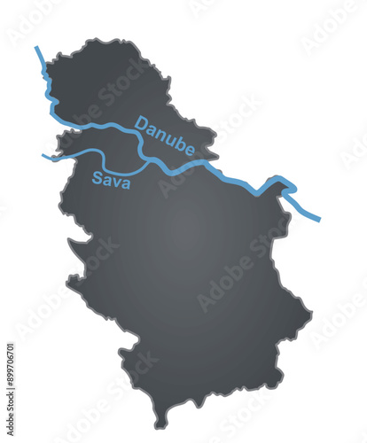 River Danube in Serbia map. vector