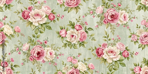 Wallpaper Mural Vintage shabby chic style flowers pattern seamless in painting effect, shabby chic, flowers, pattern, vintage Torontodigital.ca