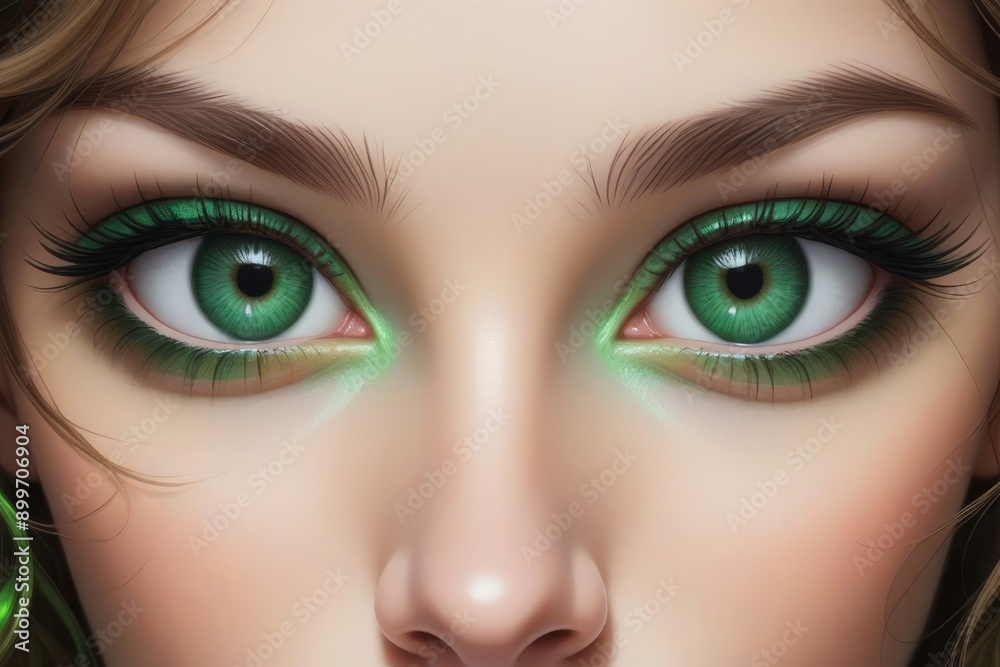 Naklejka premium Close-Up of Woman's Green Eyes with Makeup