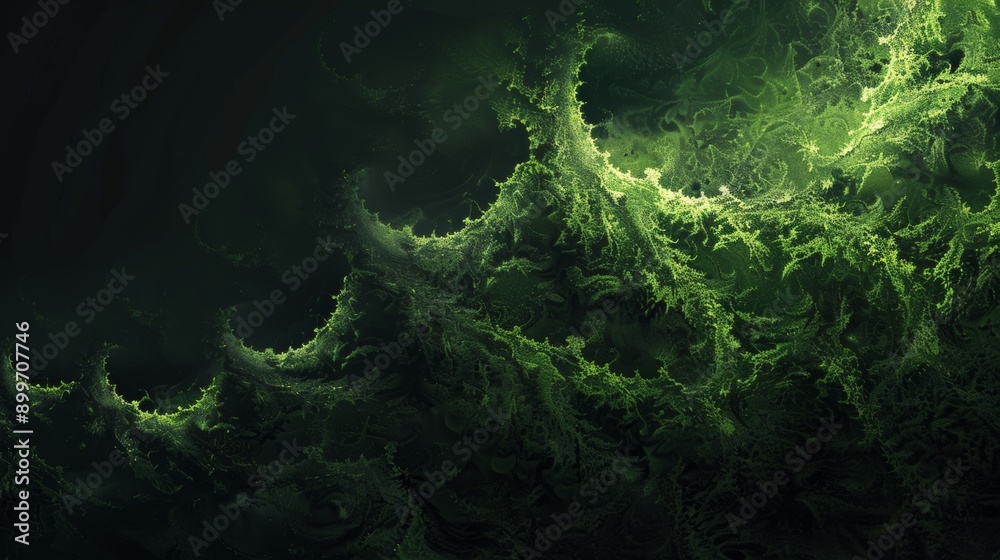 Obraz premium A minimalist background with a green fractal design on a black canvas