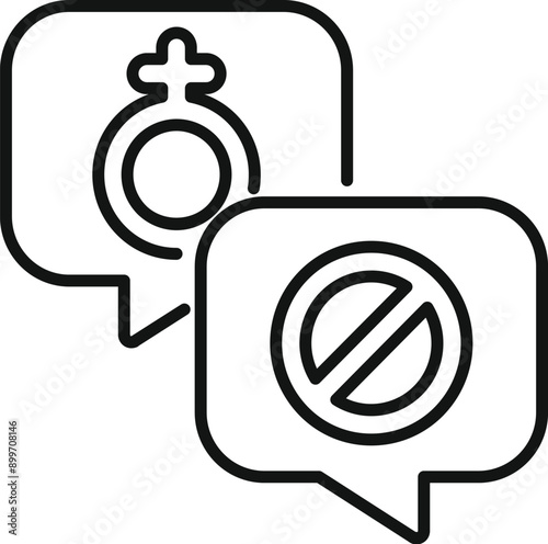 Line icon representing a chat bubble with a female symbol being rejected with a forbidden symbol