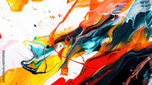 Swirling colors blend explosively, showcasing a fusion of energy and motion, evoking a sense of chaos and creativity photo