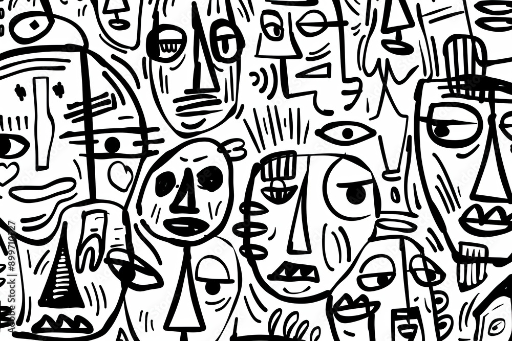 Whimsical Black and White Cartoon Pattern Whimsical Black and White Cartoon Pattern