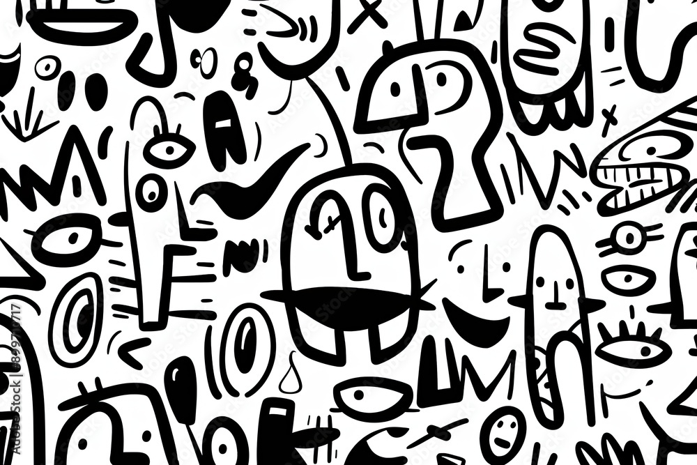 Abstract Black and White Doodle Art Abstract Black and White Doodle Art