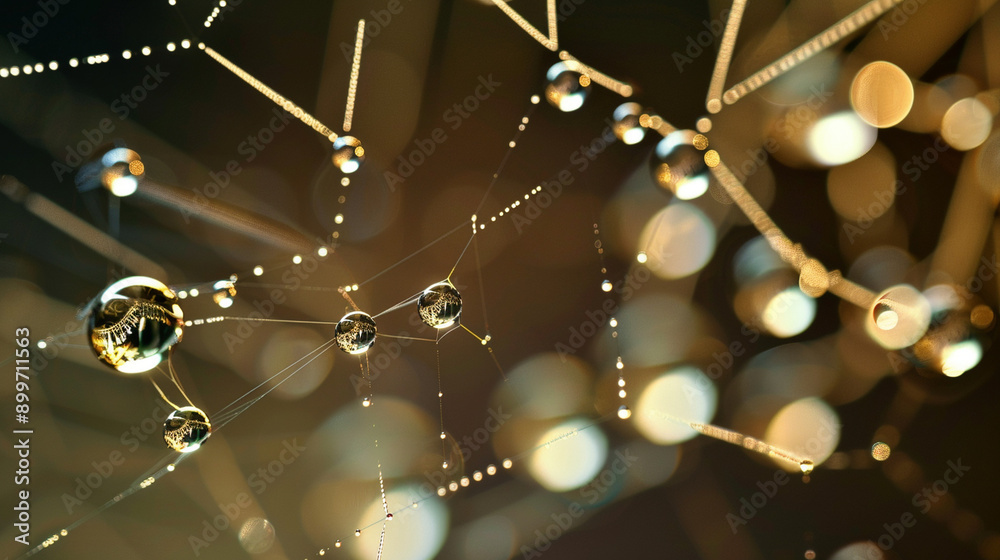 Obraz premium Ethereal Webs: Exploring the Interplay of Dewdrops and Spacetime