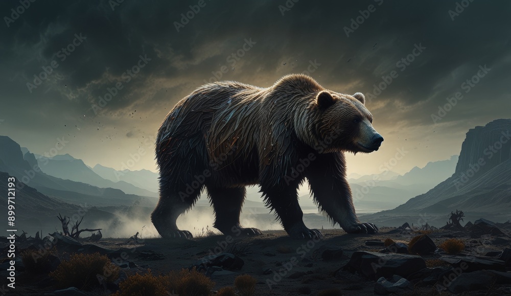 Naklejka premium Majestic Grizzly Bear in Nature