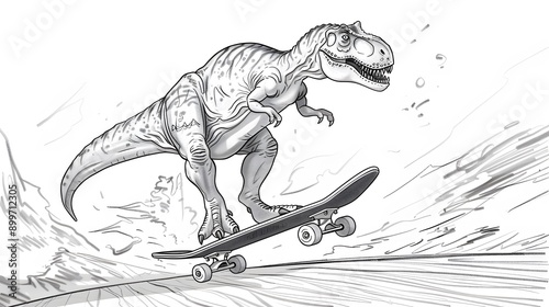 skater t-rex dinosaur cartoon, Coloring sheet 