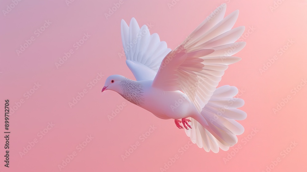 3D rendered white dove in flight, showcasing its elegant wings and peaceful nature, set against a soft gradient background. 3D rendered white dove in flight, showcasing its elegant wings and peaceful nature, set against a soft gradient background.