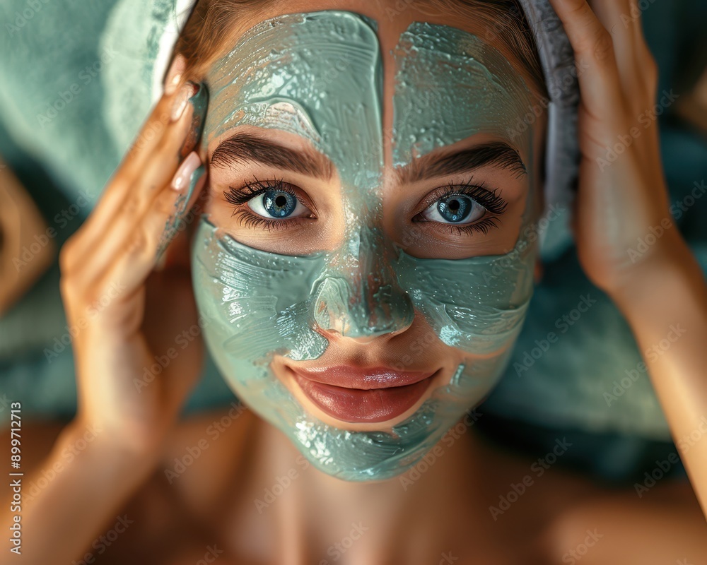 Radiant Young Woman Applying Face Mask in Tranquil Spa Healthy Skin Room Radiant Young Woman Applying Face Mask in Tranquil Spa Healthy Skin Room