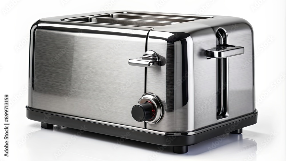 Modern stainless steel toaster with adjustable settings and wide slots, kitchen appliance, breakfast, bread Modern stainless steel toaster with adjustable settings and wide slots, kitchen appliance, breakfast, bread