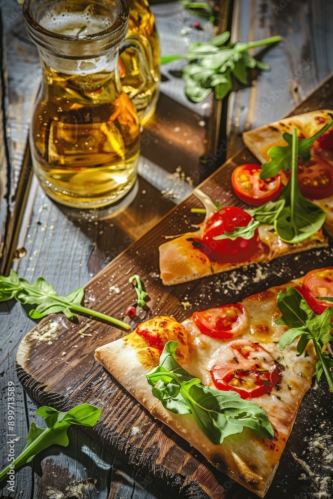 Delicious Chicken Pizza With Fresh Ingredients On A Rustic Wooden Table
