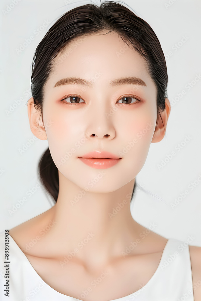Portrait of a Young Woman with Clear Skin and Elegant Makeup, Featuring Natural and Subtle Beauty Portrait of a Young Woman with Clear Skin and Elegant Makeup, Featuring Natural and Subtle Beauty